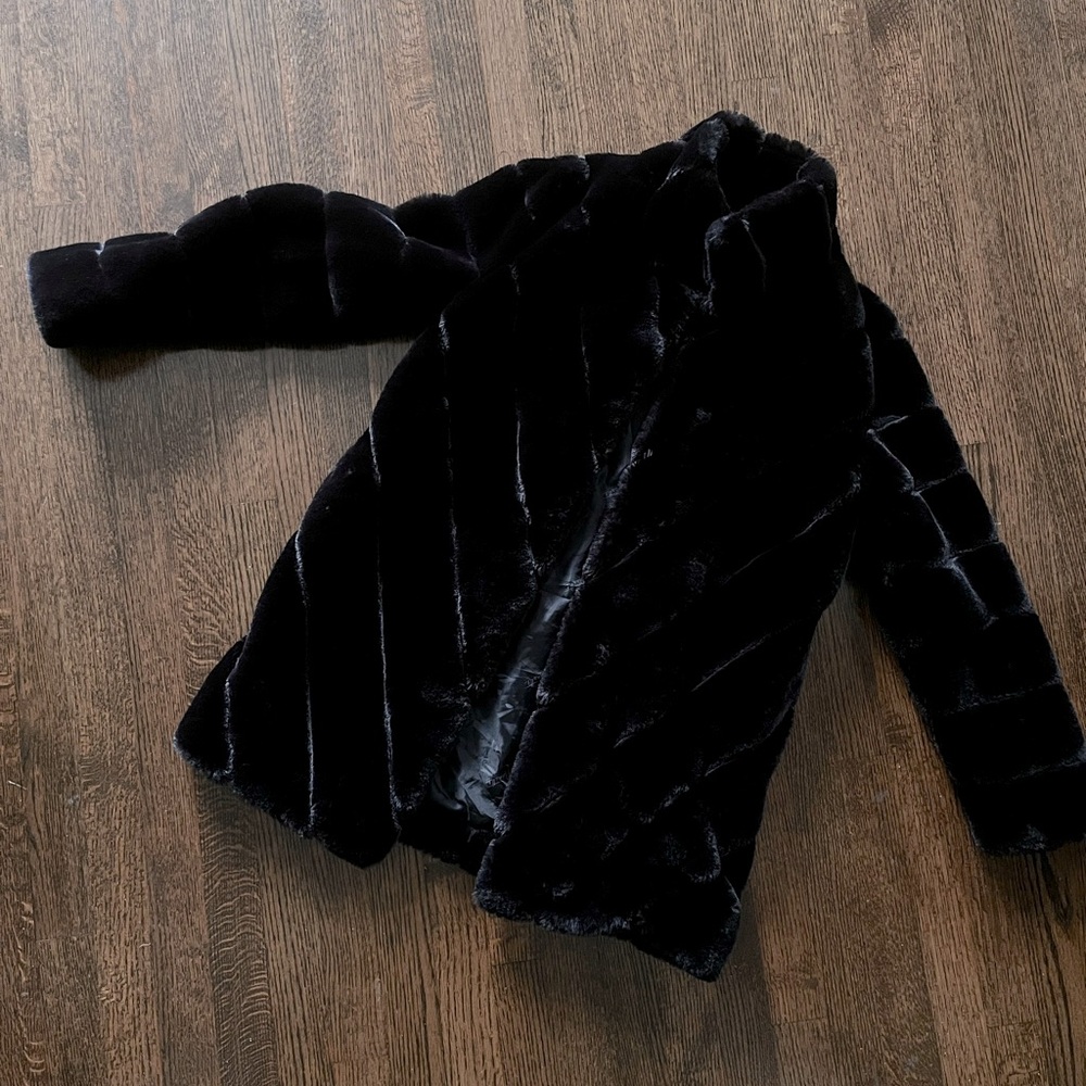 Nanette Lepore, jet black ultra plush faux fur jacket. Size s.